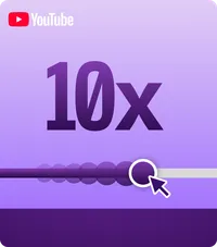 YouTube-Wiedergabeleiste beim Vor- und Zurückspulen, darüber die Anzeige „10×“.