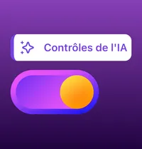 Illustration d’un bouton de contrôle de l’IA avec le libellé « Contrôles de l’IA » sur un fond dégradé violet.