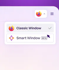 Illustration of the Firefox Smart Window beta, featuring a prompt box to ask, search or enter a URL.