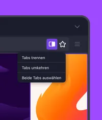 Illustration einer Browseroberfläche mit Optionen zum Kombinieren und Verwalten von Tabs in Firefox.