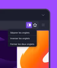 Illustration d’une interface de navigateur avec des options pour combiner et gérer des onglets dans Firefox.