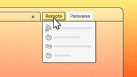 „Illustration, die Browser-Tab-Gruppen mit den Bezeichnungen ‚Rezepte‘ und ‚Paris-Reise‘ zeigt, wobei die Gruppe ‚Rezepte‘ ausgewählt ist und eine Dropdown-Liste mit seiten zu Lebensmitteln angezeigt wird.“