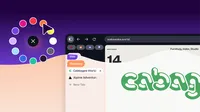 Illustration von Firefox mit einer Farbpalette zum Anpassen des Browserdesigns und vertikalen Tabs, die in farbigen Gruppen organisiert sind.