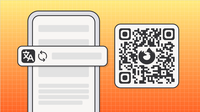 Illustration showing a mobile webpage with a translation toolbar, alongside a QR code with the Firefox logo, suggesting translation or language access on mobile.
