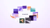 « Un seul clic », entouré d’illustrations de favoris, de paramètres, de dossiers et d’autres contenus du navigateur.