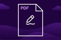 Illustration of a PDF document icon with a pencil edit symbol on a purple background.  DE (Deutsch)