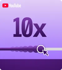 YouTube playback bar being scrubbed, with “10×” displayed above.
