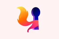 Stylized Firefox-inspired illustration of a flame-shaped fox in orange, pink, and yellow flowing around a purple keyhole on a light background, symbolizing privacy, protection, or secure access.