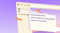 Illustration d’une fenêtre Firefox avec un menu d’onglet ouvert proposant « Nouvel onglet à droite », « Ajouter l’onglet à un nouveau groupe » et « Ajouter une vue scindée ».