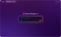 Firefox graphic showing a Smart Window open with tabs organized into labeled groups.