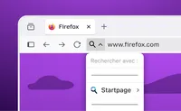 Illustration de Firefox affichant le menu de recherche avec Startpage comme option de recherche.