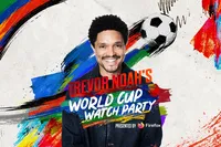 A photo of Trevor Noah overlaid with the text “Trevor Noah’s World Cup Watch Party presented by Firefox”