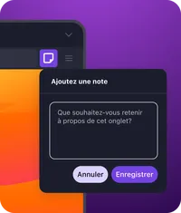 Fenêtre « Ajoutez une note » avec champ de saisie et boutons « Annuler » et « Enregistrer ».