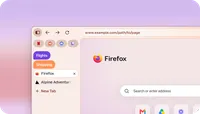 Illustration of a Firefox window with vertical tabs and two color-coded tab groups beside a new tab page.