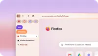 Illustration d’une fenêtre Firefox avec des onglets verticaux et deux groupes d’onglets de couleurs différentes, à côté d’une page de nouvel onglet.
