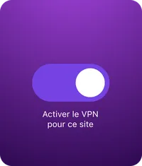 Interrupteur pour « Activer le VPN pour ce site » sur fond violet.