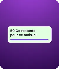 Indication de données restantes : « 50 GB restants pour ce mois-ci » avec une barre de progression.