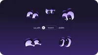 Quatre paires d’yeux dessinés regardent dans différentes directions sur un fond violet foncé, avec de petits symboles entre elles.