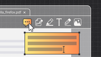 „Illustration des Firefox-PDF-Viewers mit sichtbaren Anmerkungswerkzeugen, ausgewähltem Kommentarwerkzeug und einem hervorgehobenen Textbereich, der bearbeitet wird.“