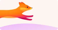 Illustration des Firefox-Fuchses, der nach vorn läuft, vor hellem Hintergrund.
