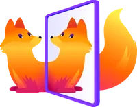 Kit the fox looking at his reflection.