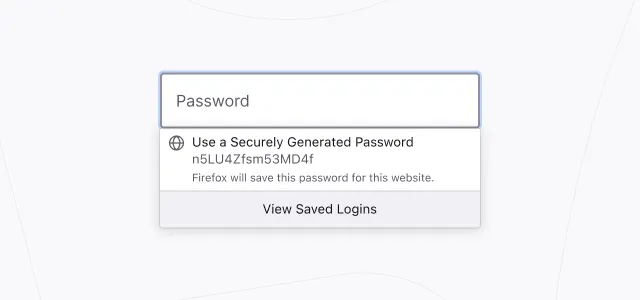 Image of a website's sign up form with Firefox suggesting a strong password that it will automatically store for future use.