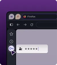 Illustration de la barre latérale de Firefox, avec l’icône des mots de passe sélectionnée et un champ de mot de passe masqué.