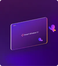 Illustration d’une fenêtre de navigateur violette portant l’inscription « Smart Window », entourée de papillons stylisés.
