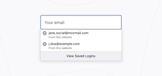 Firefox 显示网站登录表单的图片,显示着登录时可供选择的多个已保存账户。