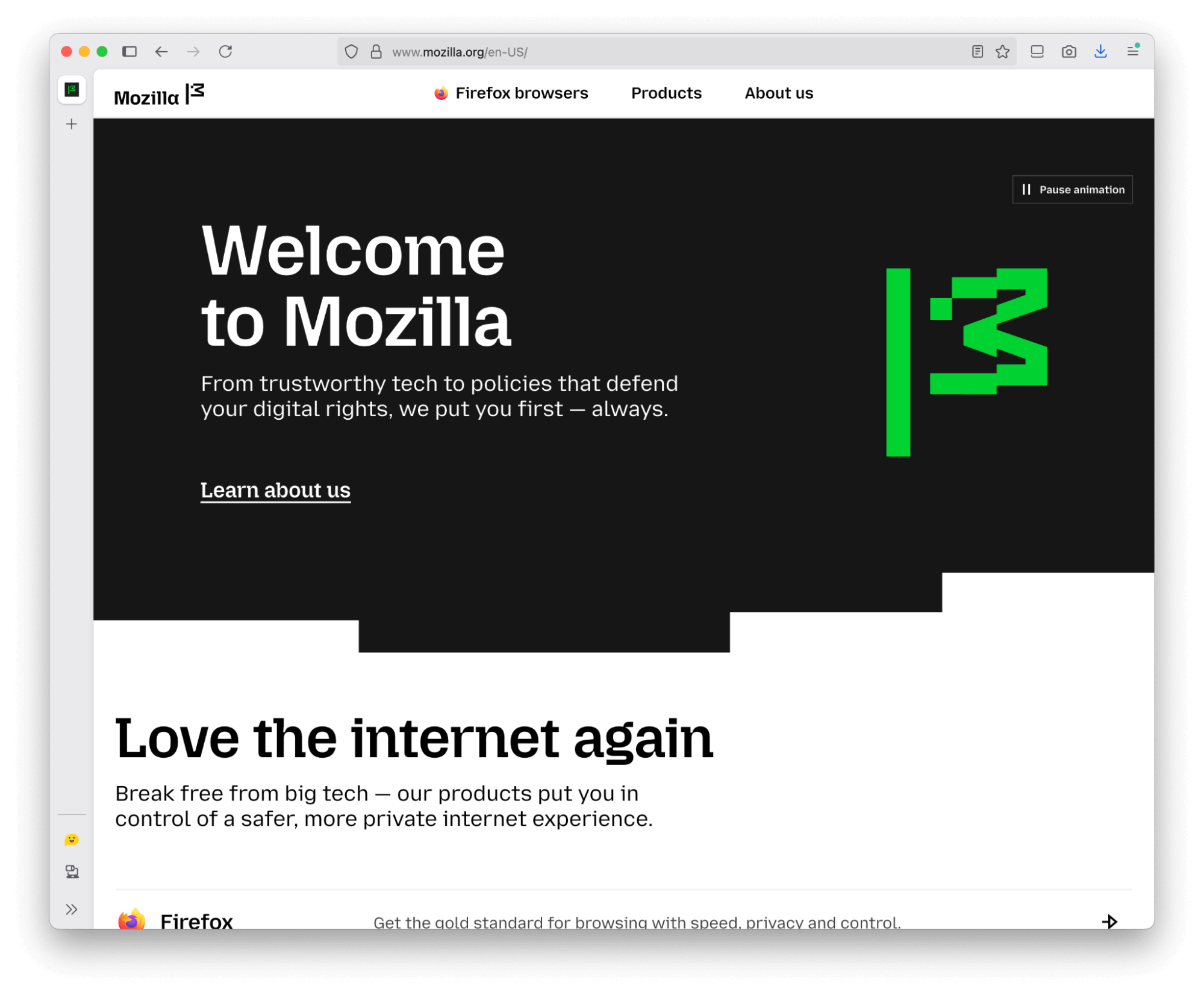 screenshot Firefox browser with the sidebar enabled, demonstrating the divider for extra icons