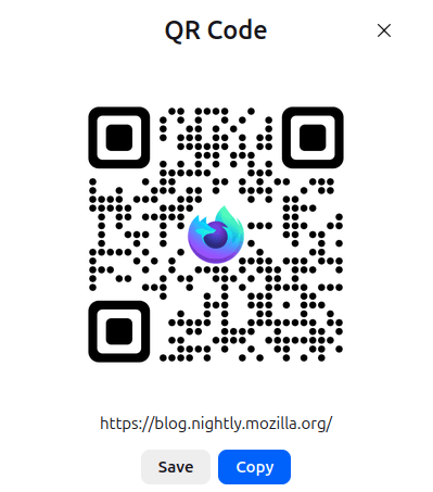 Screenshot of a QR code generated for a page