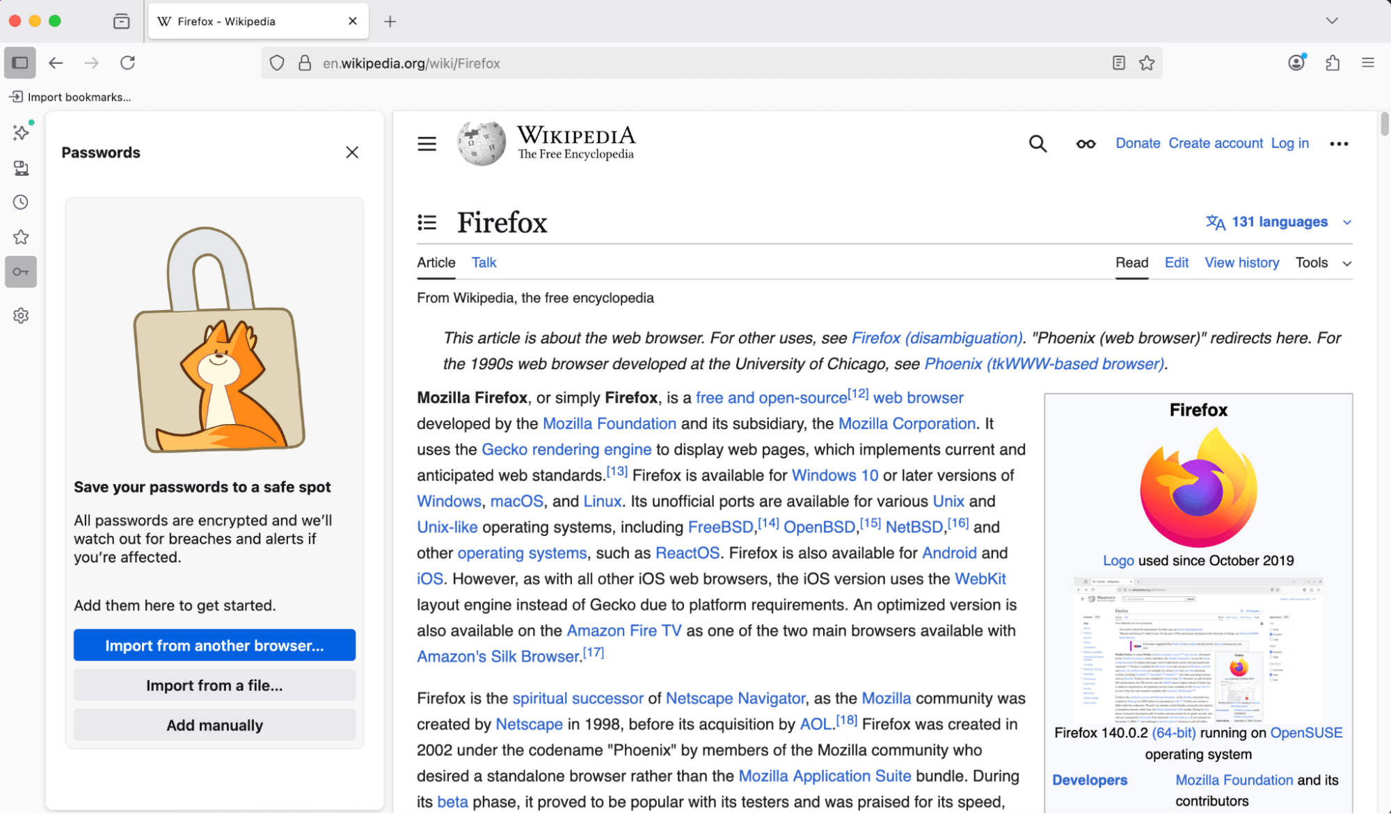 A screenshot of the Passwords in the sidebar