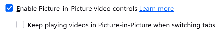 Screenshot showing where to enable the automatic Picture-in-Picture feature in the settings