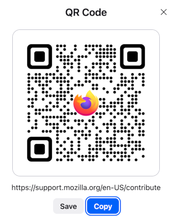 Screenshot of a QR code generated for a page