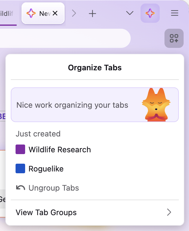 Screenshot of Smart Window tab grouping