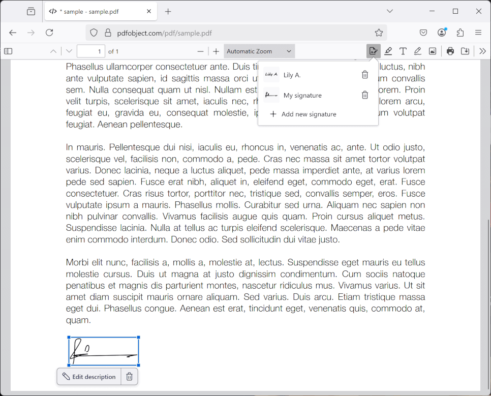 Screenshot of the feature